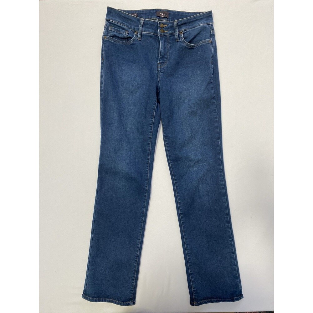 NYDJ Marilyn Straight Jeans Size 4P Petite Dark Blue Stretch Denim Lift Tuck
